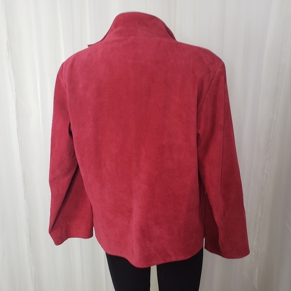 Mel & Lisa red leather jacket washable suede open front size 10 - Picture 6 of 7